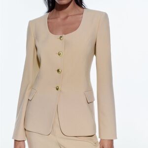 ZARA NEW WOMAN SS24 CAMEL SCOOP NECK BLAZER REF:2492/771